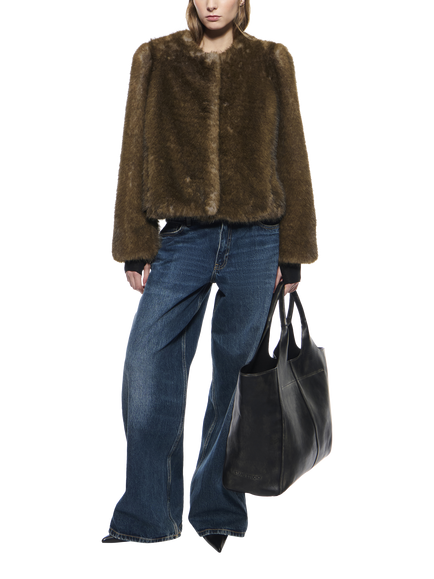 STAND STUDIO Sadie Cropped Faux Fur Jacket, Brown, Brown