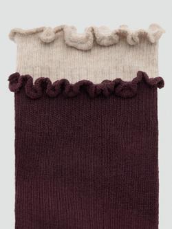 Mango Ribbed Ruffle Socks, Pack of 2, Bordeaux - view 2, Bordeaux