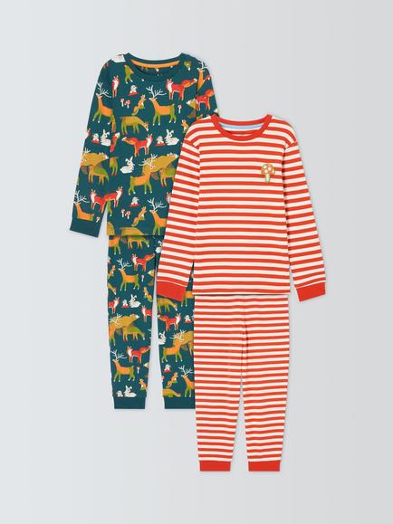 John Lewis Kids' Woodland Stripe Pyjamas, Pack of 2, Multi, Multi