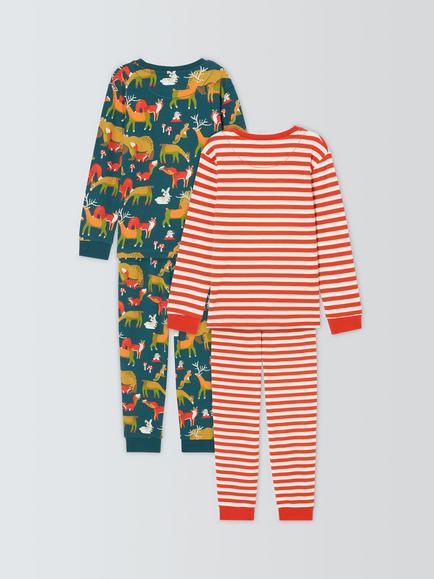 John Lewis Kids' Woodland Stripe Pyjamas, Pack of 2, Multi - view 2, Multi
