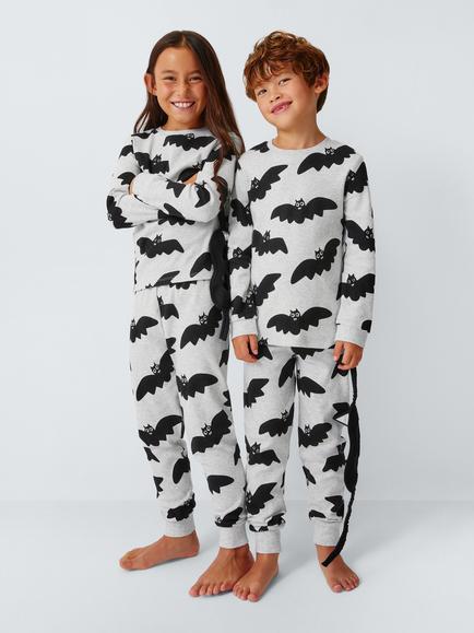 John Lewis Kids' Bat Glow in the Dark Pyjamas, Grey - view 2, Grey