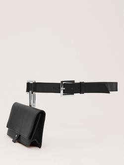 Mango Coin Purse Pure Leather Belt, Black, Black