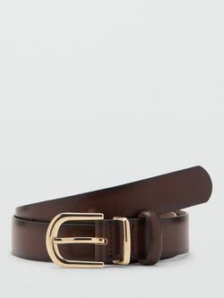Mango Rounded Buckle Pure Leather Belt, Chocolate, Chocolate