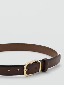 Mango Rounded Buckle Pure Leather Belt, Chocolate - view 2, Chocolate