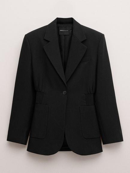 Mango Contoured Waist Single Button Blazer, Black, Black