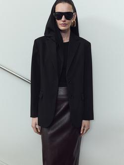 Mango Flap Pockets Longline Blazer, Black, Black