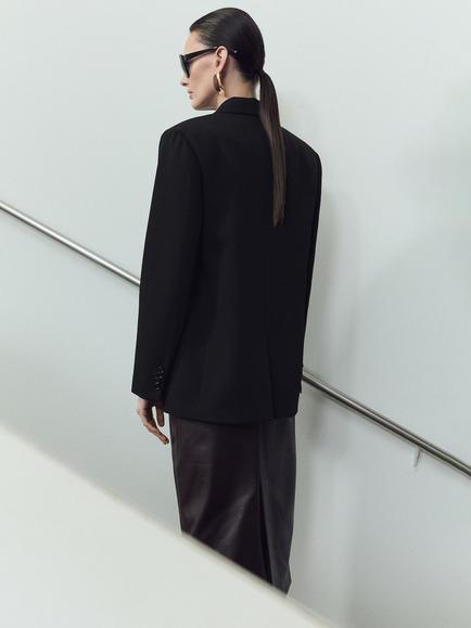 Mango Flap Pockets Longline Blazer, Black - view 2, Black