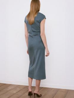 Mango Drape Detail Midi Dress, Blue - view 2, Blue