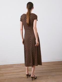 Mango Knot Front Polka Dot Dress, Brown - view 2, Brown