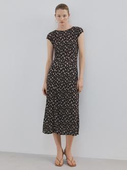 Mango Textured Floral Midi Dress, Brown, Brown