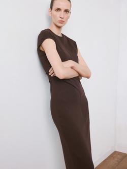 Mango Drape Detail Midi Dress, Brown, Brown