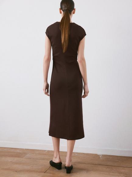 Mango Drape Detail Midi Dress, Brown - view 2, Brown