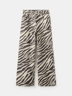 Mango High Rise Zebra Print Wide Leg Jeans, Off White/Multi, Off White/Multi
