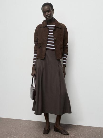 Mango High Rise A-Line Midi Skirt, Chocolate, Chocolate
