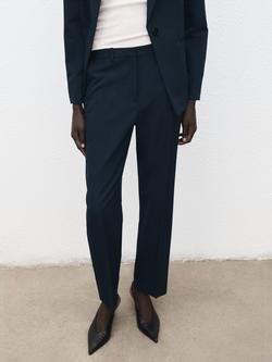 Mango Mid Rise Ankle Grazer Tailored Trousers, Marine, Marine