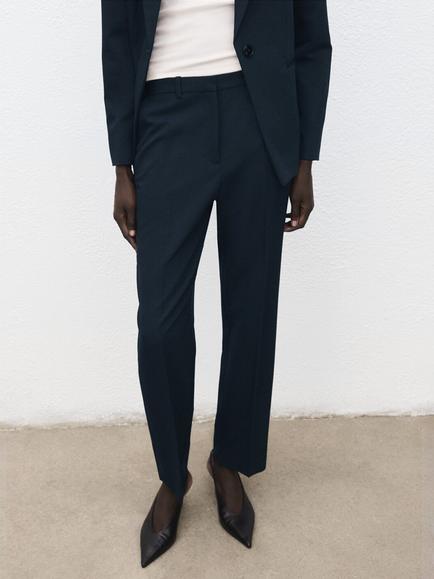 Mango Mid Rise Ankle Grazer Tailored Trousers, Marine, Marine