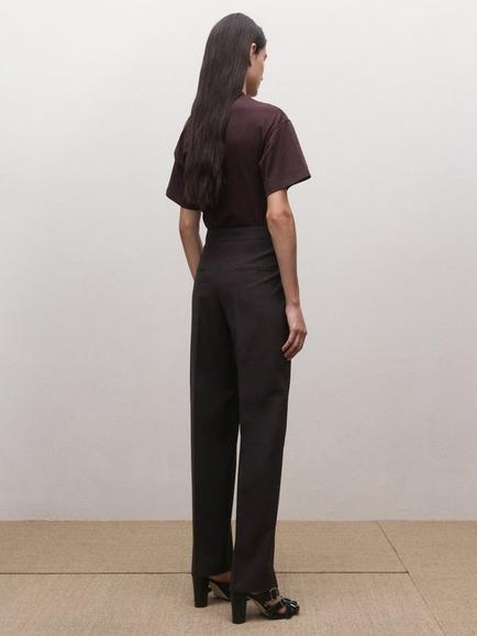 Mango Mid Rise Wool Blend Trousers, Damson - view 2, Damson