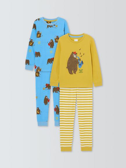 John Lewis Kids' Bear & Stripe Pyjamas, Pack of 2, Multi, Multi