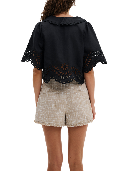 Malina Estela Broderie Anglais Blouse, Black - view 2, Black