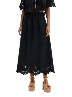 Malina Chara Broderie Anglais Maxi Skirt, Black, Black