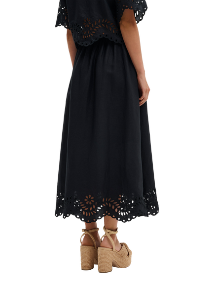 Malina Chara Broderie Anglais Maxi Skirt, Black - view 2, Black