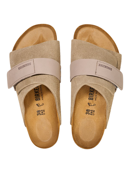 Birkenstock Kyoto Nubuck Suede Leather Mix Footbed Sandals, Taupe - view 2, Taupe