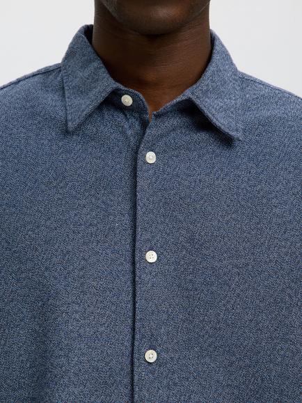 Selected Brushed Cotton Shirt - view 2, Blue Denim