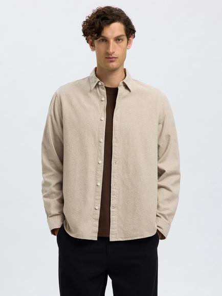 Selected Brushed Cotton Shirt, Egret