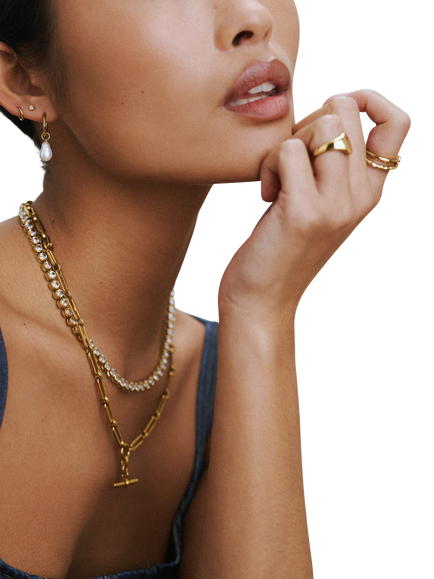 Orelia Waterproof LUXE 2-Pack Crystal Ring, Gold, Small/Medium - view 2, Gold