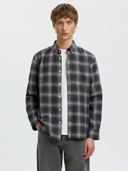 Selected Jay Button Down Cotton Shirt, Grey Melange