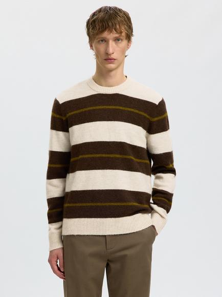 Selected Pullover Jumper, Oat/Delicioso/Green, Oat/Delicioso/Green