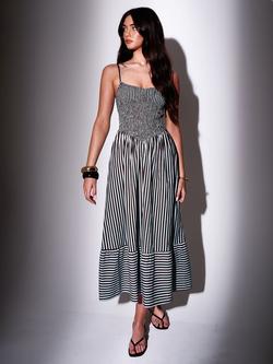 South Beach Sleeveless Midi Dress, Blue/Brown, Blue/Brown