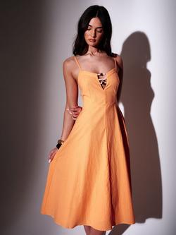 South Beach Bead Detail Midi Dress, Orange - view 2, Orange