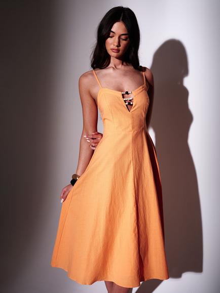 South Beach Bead Detail Midi Dress, Orange - view 2, Orange