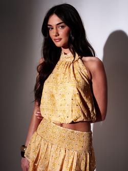 South Beach Halterneck Gathered Camisole, Yellow, Yellow