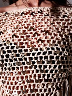 South Beach Crochet Sequin Poncho Top, Cream - view 2, Cream