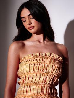 South Beach Striped Ruched Bead Strap Top, Orange - view 2, Orange