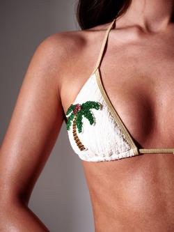 South Beach Embellished Palm Tree Applique Triangle Bikini Set, Cream - view 2, Cream