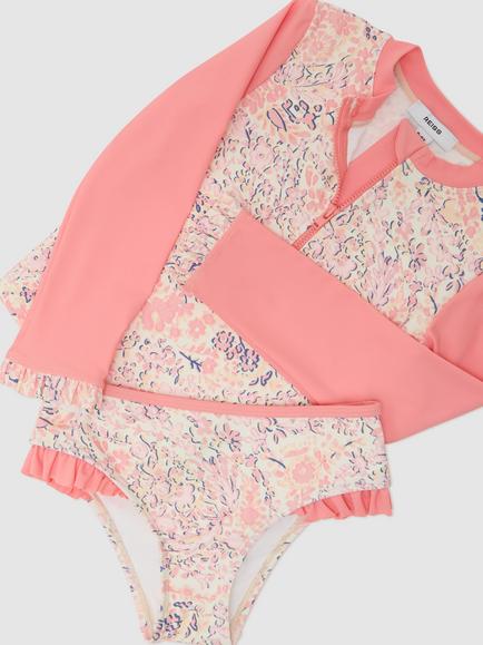 Reiss Kids' Nola Printed Rash Vest Bikini Set, Pink - view 2, Pink