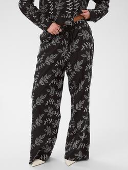 KAFFE Elora Embroidered Trousers, Black/Chalk, Black/Chalk