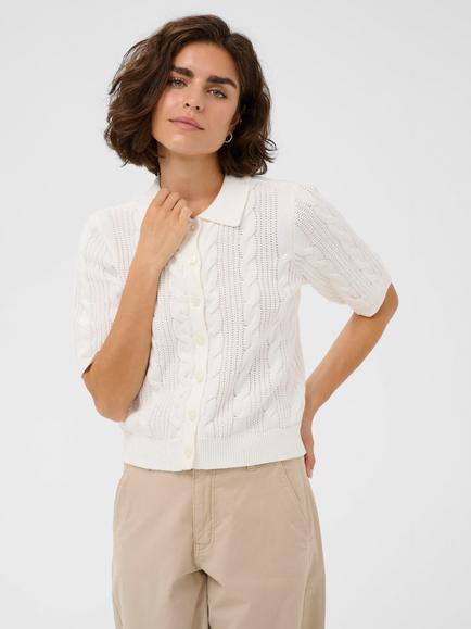 KAFFE Blair Cable Knit Short Sleeve Cardigan, Chalk, Chalk