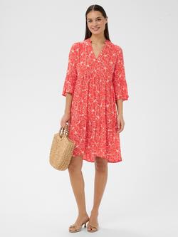KAFFE Ellen Amber Floral Tiered Dress containing LENZING™ ECOVERO™ Viscose, Poppy Red/Chalk