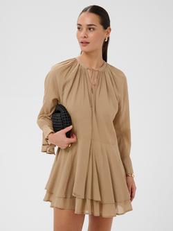 KAFFE Flora Ruffle Mini Dress, Petrified Oak