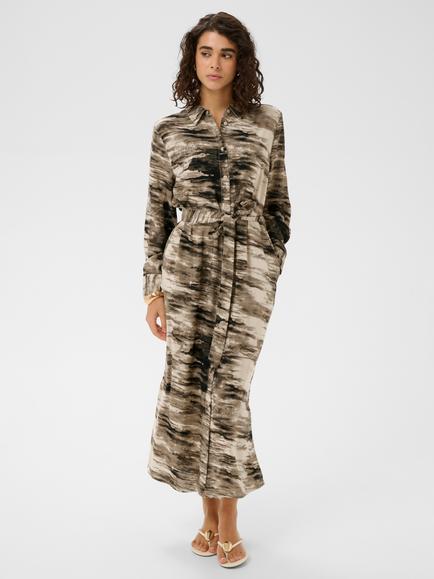 KAFFE Keri Abstract Belted Shirt Dress containing LENZING™ ECOVERO™ Viscose, Feather Grey, Feather Grey