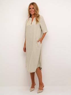 KAFFE Milia Stripe Kaftan Dress, Chinchilla/Chalk, Chinchilla/Chalk