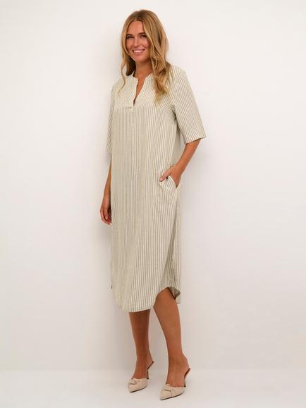 KAFFE Milia Stripe Kaftan Dress, Chinchilla/Chalk, Chinchilla/Chalk