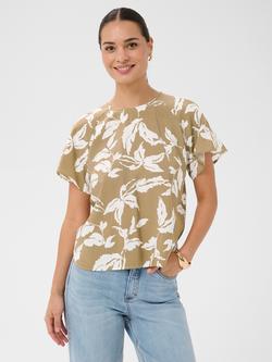 KAFFE Marlo Leaf Print Top containing LENZING™ ECOVERO™ Viscose, Oak/Chalk, Oak/Chalk
