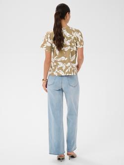 KAFFE Marlo Leaf Print Top containing LENZING™ ECOVERO™ Viscose, Oak/Chalk - view 2, Oak/Chalk