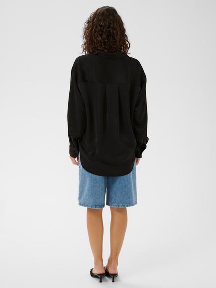 KAFFE Rory Relaxed Fit Satin Shirt - view 2, Black Deep