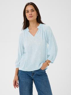 KAFFE Tine Amber Floral Billow Sleeve Top containing LENZING™ ECOVERO™ Viscose, Nantucket Breeze, Nantucket Breeze